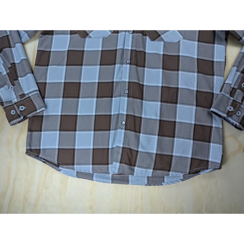 Dixxon Men's Large T Street Plaid Flannel Long Sleeve Snap Shirt Brown Blue - Picture 2 of 10